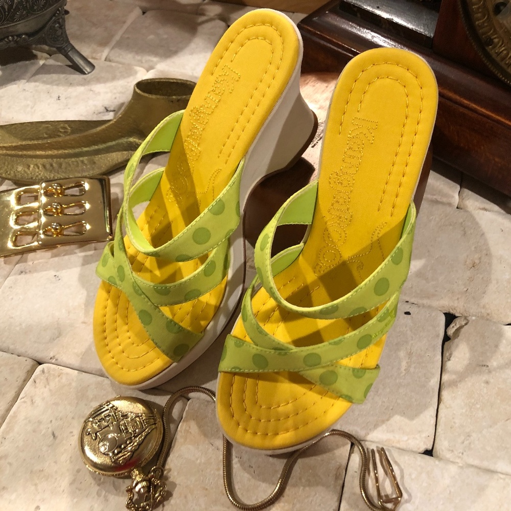 Kangaroo Yellow/Light green Polka Dot Sandals New